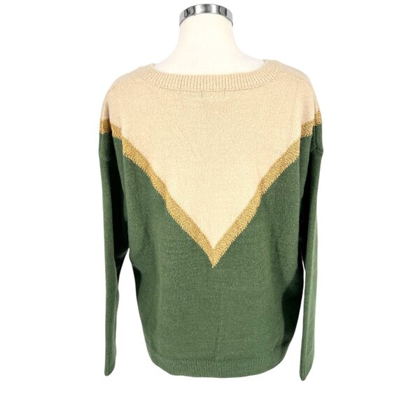 Aaron & Amber Chevron V-Neck Sweater Beige Gold Green Size Medium - Picture 8 of 12